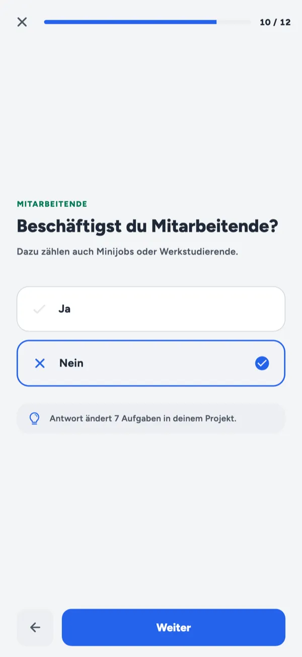 aktuator geführter Check-Assistent, der die Aufgabenliste im Projekt anpasst