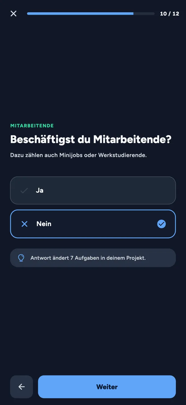 aktuator-Fragebogen: Antworten passen die Aufgaben im Projekt automatisch an.